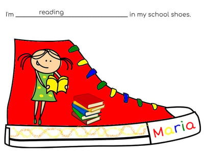 Wixie sample from a student of a red shoe and sharing how they are reading in their school shoes. 