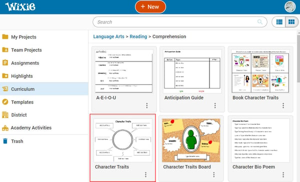 Wixie-templates-language-arts-character-traits-cluster